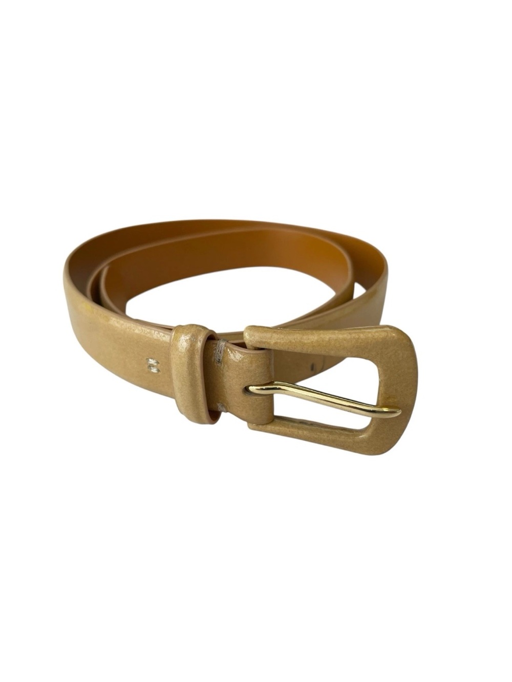 Ralph Lauren Italian Patent Leather Covered Buckle Belt Porcini Brown Women's M